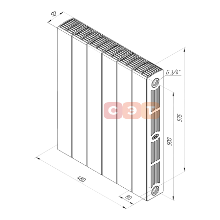 Радиатор биметаллический RIFAR SUPReMO 500-6 Ду 3/4 АЙВОРИ R S50063/41013
